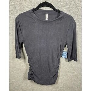 NEW Intimately Free People Ribbed Talk To Me Ruched Shirt Top Black Size S
